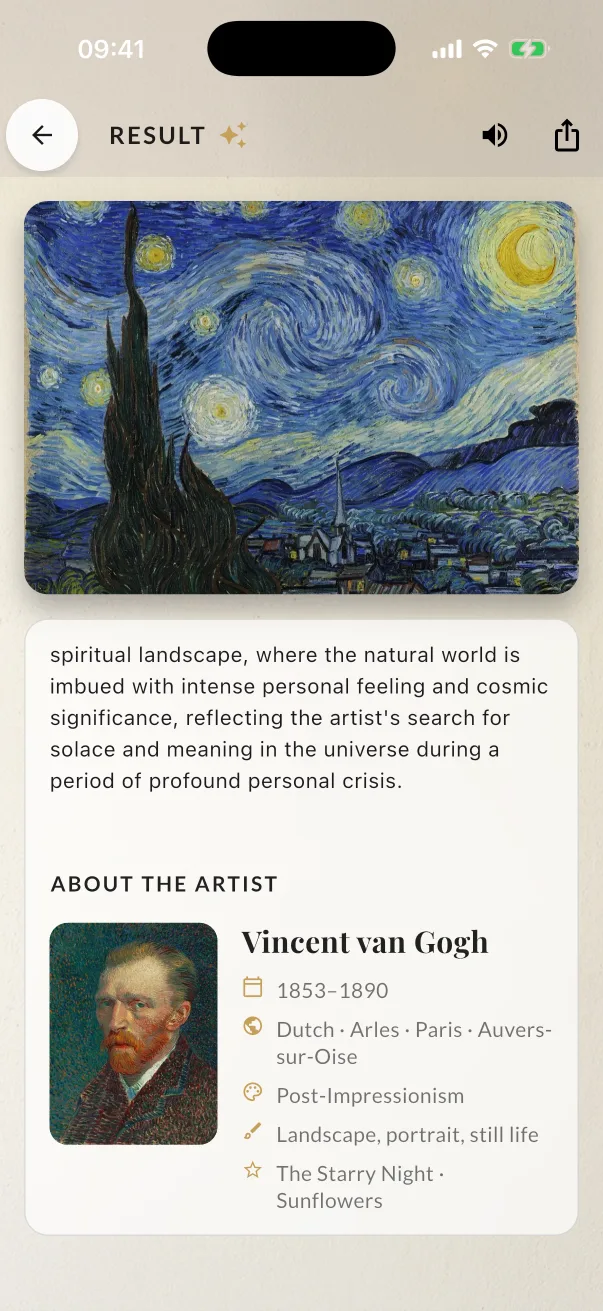About the artist page for Vincent van Gogh